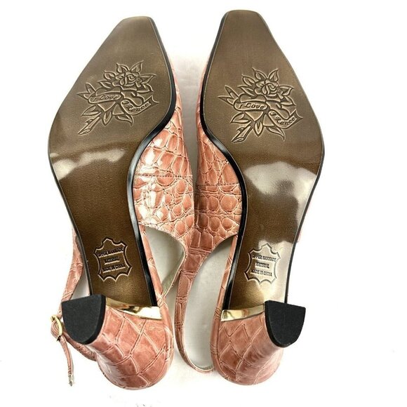 J Renee Tandra Heel 7 Pale Pink Croc. Embossed Slingback Shoes Womens Brand NEW - Picture 7 of 10